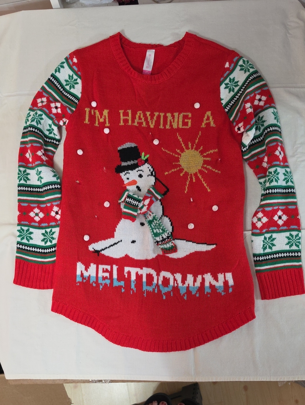 No Boundaries Red Holiday Snowman Meltdown Sweater